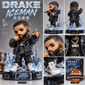 Drake IceMan 2026 Collectible Figure - front, side, back, detail, and packaging views
