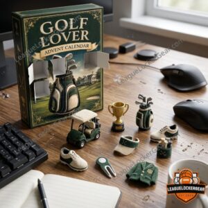 Golf Lover 24 Acrylic Ornaments Advent Calendar 2026 - lower assortment with shoes, scorecard, and course