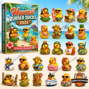 Hawaii Rubber Ducks 2026 Advent Calendar - illustrated box and tropical duck ornament designs