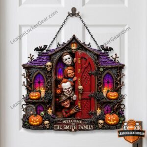 Horror Movie Characters Halloween 2026 Acrylic Sign - character figures and door