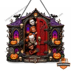Horror Movie Characters Halloween 2026 Acrylic Sign - skulls pumpkins and lettering