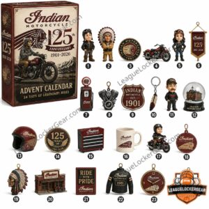 Indian Motorcycle 125th Anniversary Advent Calendar 2026 box and numbered miniature collectibles