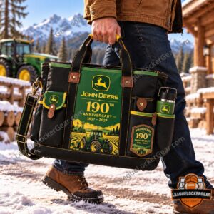 John Deere 190th Anniversary 1837–2027 Tote Bag - front view with tractor graphic