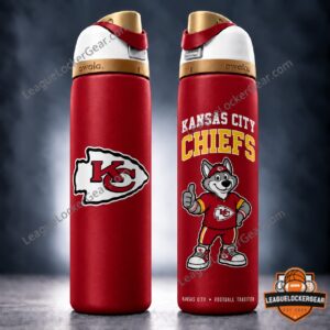 Kansas City Chiefs K.C. Wolf 2026 Water Bottle - front and back views