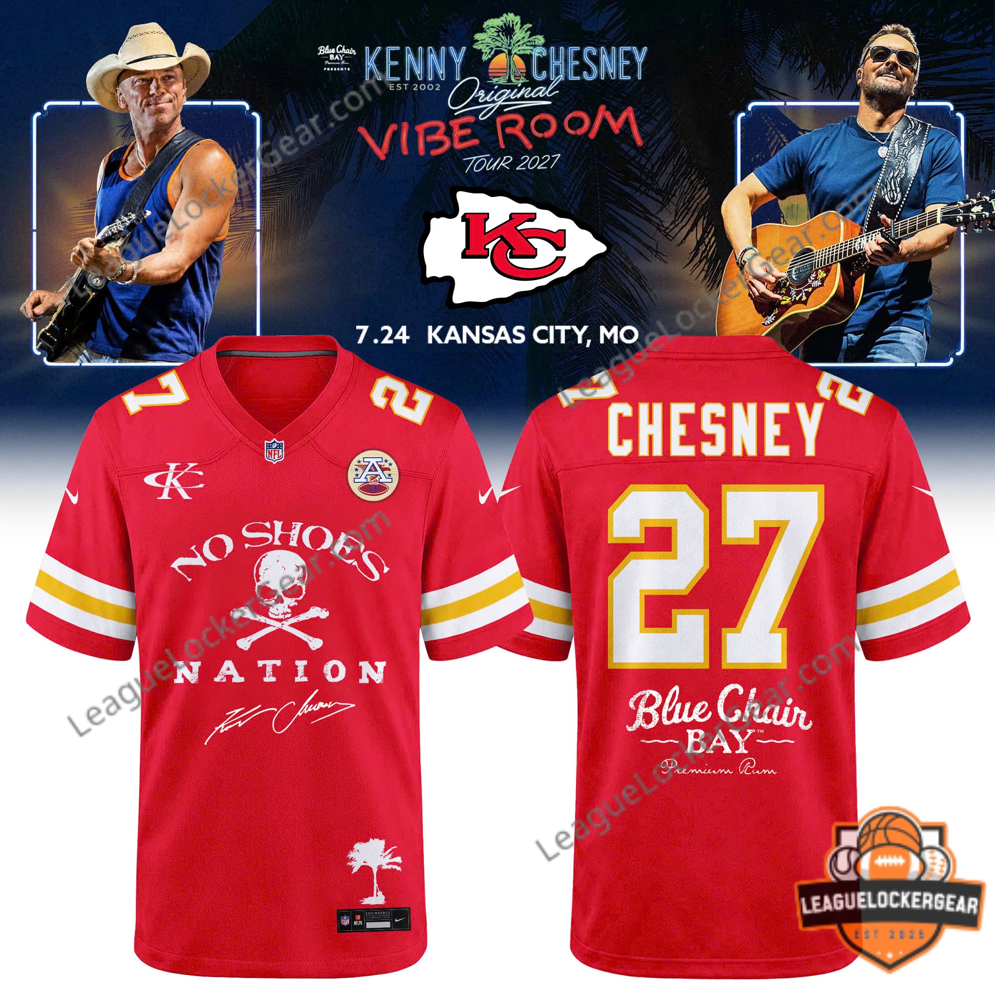 Kansas City Chiefs Kenny Chesney Original Vibe Room Tour 2027 football jersey