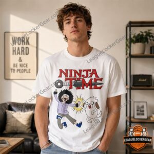 Kiba and Akamaru Ninja Time Parody T-Shirt - full shirt layout on ivory fabric
