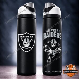 Las Vegas Raiders Raider Rusher 2026 Water Bottle - front view with Raiders shield logo