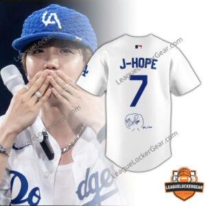 Los Angeles Dodgers J-Hope Baseball Jersey - back view with lettering and autograph graphic