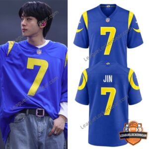 Los Angeles Rams BTS Seokjin JIN 7 Football Jersey - front and back jersey views