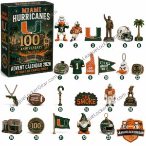 Miami Hurricanes 100th Anniversary Advent Calendar - box and 24 numbered collectible figures displayed
