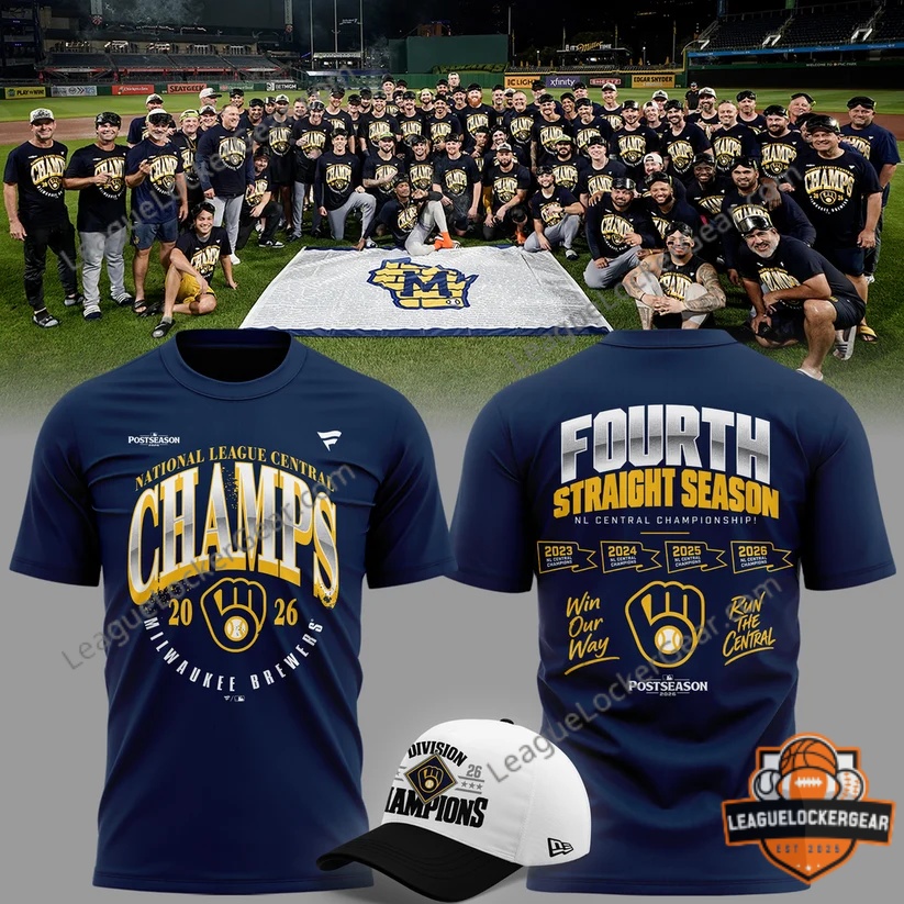 Milwaukee Brewers 2026 National League Central Champions T-Shirt front and back views