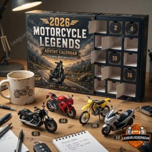 Motorcycle Legends Advent Calendar - close view of illustrated motorcycle compartments