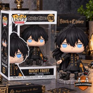 Nacht Faust Black Clover Funko Pop Figure 2026 - front view with collector box and stone display base