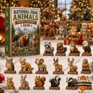 National Park Animals 2026 Advent Calendar - front box with animal ornament lineup