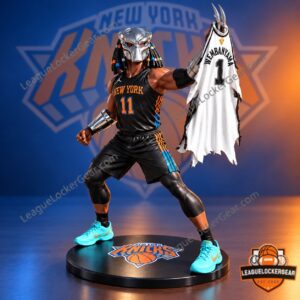 New York Knicks Predator Holding Victor Wembanyama Jersey Figure - front view on display base