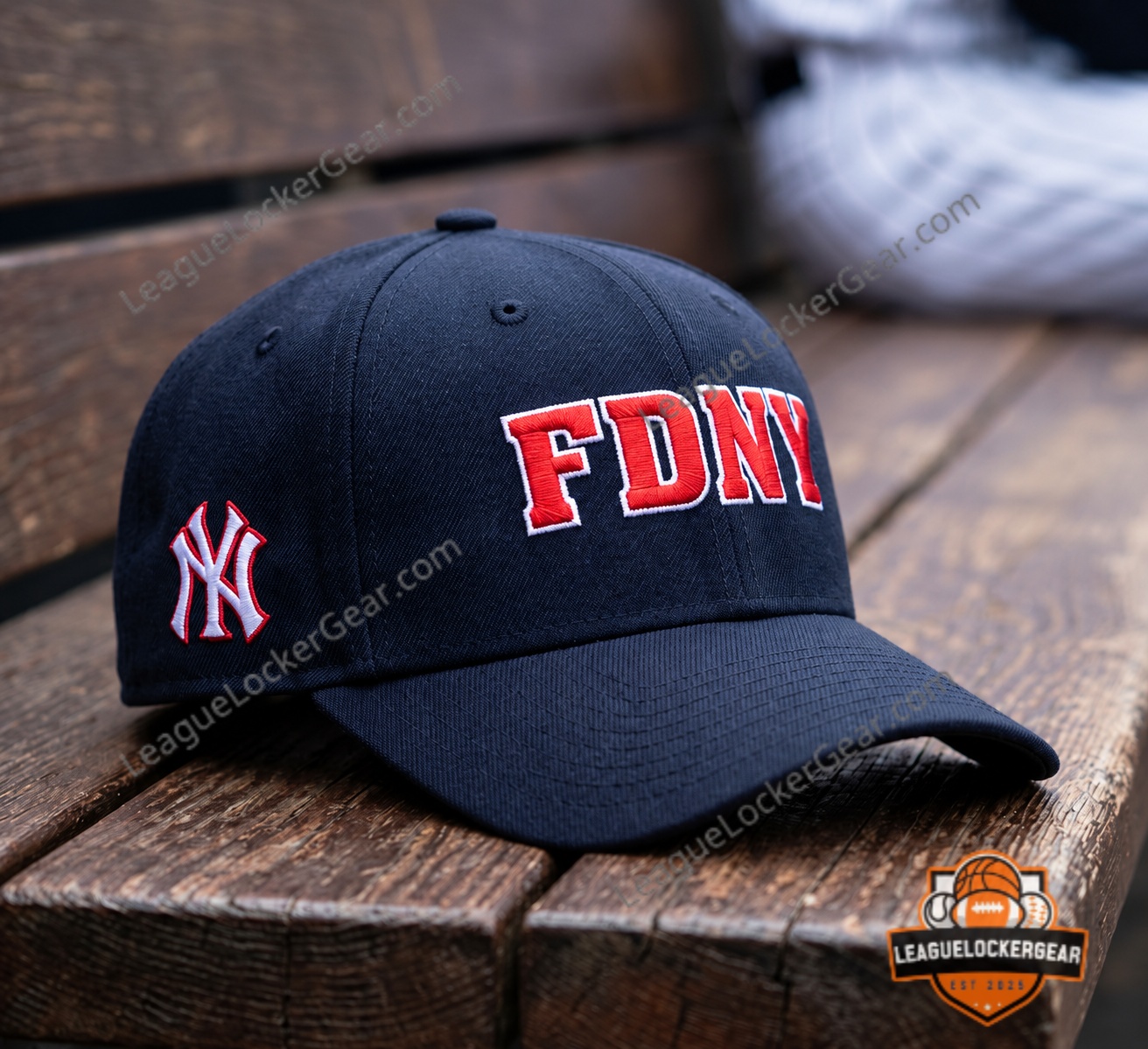 New York Yankees FDNY Embroidered Baseball Cap - front and side logo view