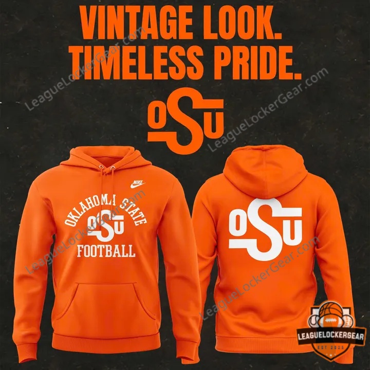 Oklahoma State Cowboys Vintage Look Timeless Pride Football Hoodie - front and back views