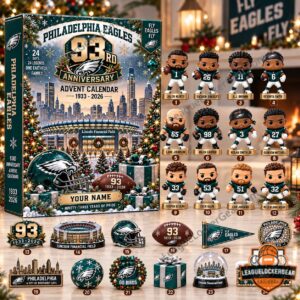 Philadelphia Eagles 93rd Anniversary 2026 Advent Calendar - front box with player figures and accessories