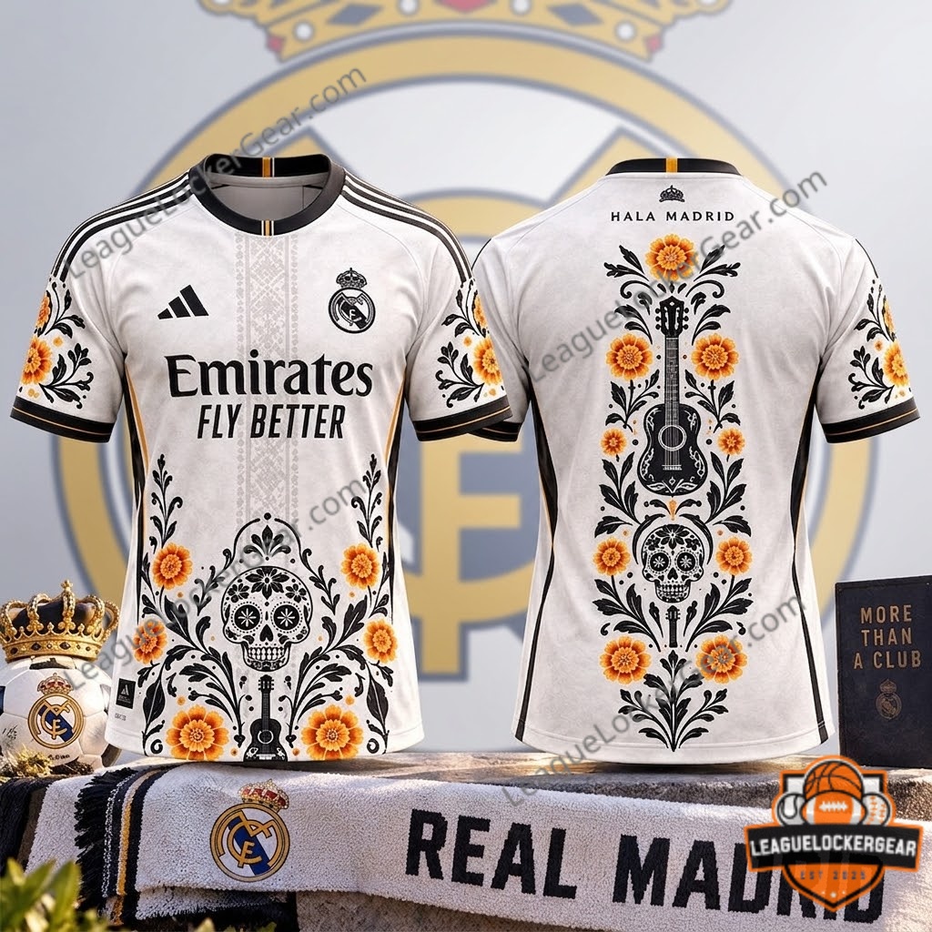 Real Madrid Día de los Muertos 2026 Football Jersey - front and back views