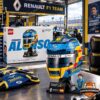 Renault F1 Team Fernando Alonso Helmet LEGO Building Brick Set - front three-quarter view with minifigure
