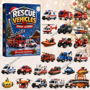 Rescue Vehicles Christmas 24 Acrylic Ornaments Advent Calendar 2026 - box and emergency vehicle designs