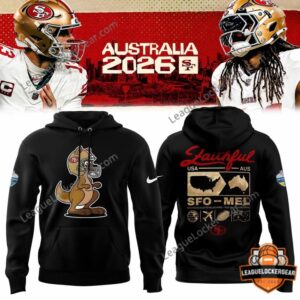 San Francisco 49ers Australia 2026 Melbourne Game Hoodie - front and back views