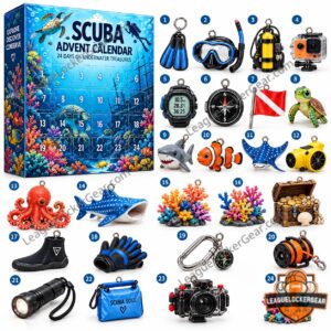 Scuba Diving 2026 Advent Calendar - full box and 24 numbered underwater accessories