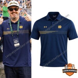 Shane Gillis Notre Dame Fighting Irish Under Armour Striped Polo - lifestyle and front product views