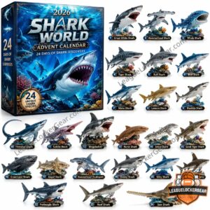 Shark World 2026 Advent Calendar - front box and numbered shark species display