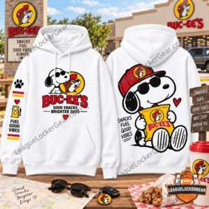 Snoopy x Buc-ee's Snacks Fuel Good Vibes Hoodie - front and back views