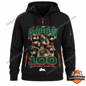 South Sydney Rabbitohs Jai Arrow 100 You'll Never Walk Alone Hoodie - close-up front graphic