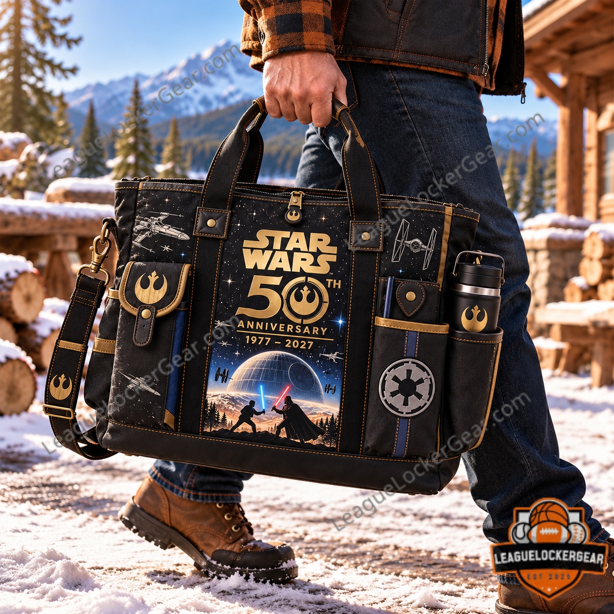 Star Wars 50th Anniversary 1977-2027 Tote Bag - front view with detachable shoulder strap