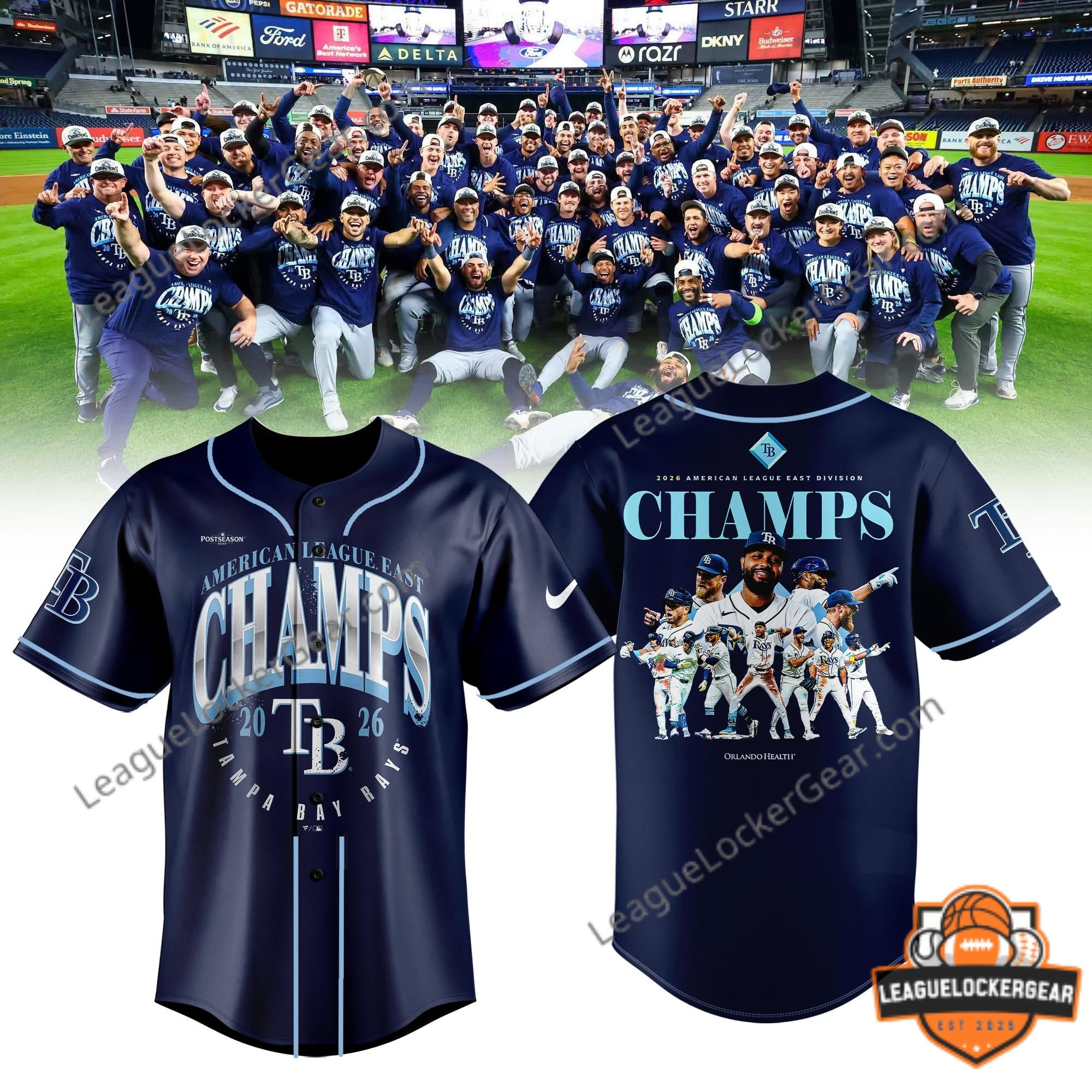 Tampa Bay Rays 2026 American League East Division Champions Baseball Jersey - front and back views