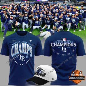 Tampa Bay Rays 2026 American League East Division Champions T-Shirt and Cap - front product display
