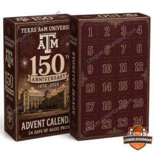 Texas A&M advent calendar box showing ATM logo and 150th anniversary artwork