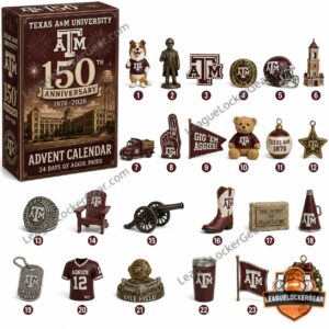 Texas A&M University 150th Anniversary 2026 Advent Calendar - front box and miniature collection