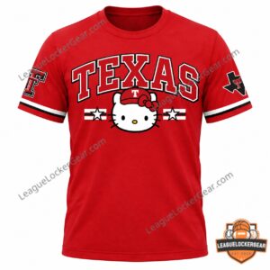 Texas Rangers Hello Kitty Collaboration Viva Tejas T-Shirt - front graphic with Texas lettering