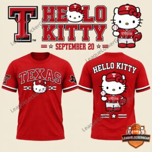 Texas Rangers Hello Kitty Collaboration Viva Tejas T-Shirt - front and back views
