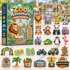 Zoo Adventure 2026 Advent Calendar - illustrated box with animal ornaments