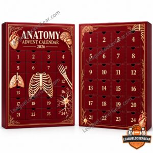 Anatomy 2026 24 Mini Human Organ and Skeleton Models Advent Calendar - numbered burgundy box