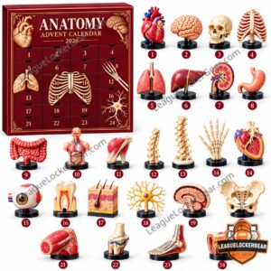 Anatomy 2026 24 Mini Human Organ and Skeleton Models Advent Calendar - full display
