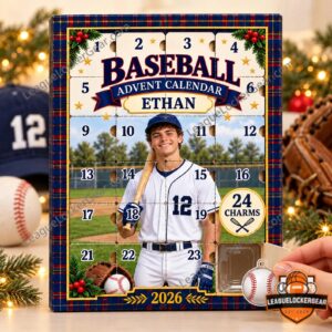 Baseball 2026 Personalized 24 Charms Advent Calendar - front view with numbered doors
