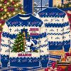 Bills Snoopy Jesus is the Reason sweatshirt front and back by a Christmas tree