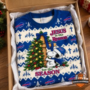 Bills Snoopy Christmas sweatshirt folded in a gift box