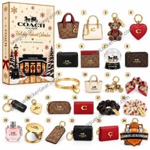 Coach Holiday 24 Days of Surprises Advent Calendar 2026 - front view with accessory assortment