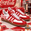 Coca-Cola Adidas Samba Shoes - angled pair view with branded tongues and gum soles