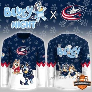 Columbus Blue Jackets Bluey Night 2026 Hockey Jersey - front and back jersey views