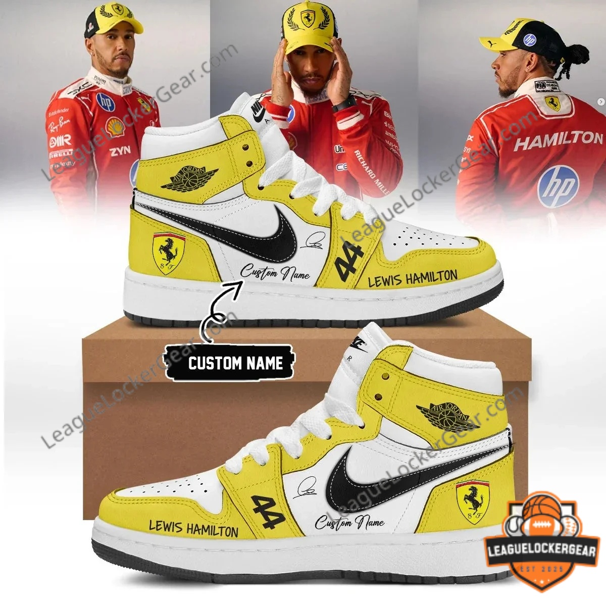Custom Lewis Hamilton Scuderia Ferrari Sneaker - side view showing Ferrari patch and custom name area