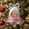 Dolly Parton 80th Birthday 2026 Memorial Bell Ornament - front view with portrait and rhinestone bow