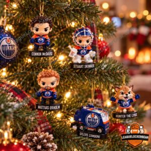 Edmonton Oilers Hockey Surprises Christmas Advent Calendar - player and Zamboni ornaments on a tree
